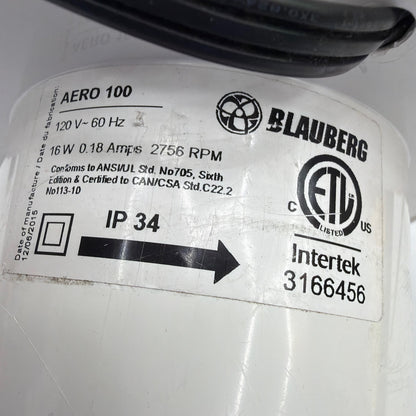 Blauberg Aero 100 100mm 120V Exhaust Vent Fan White