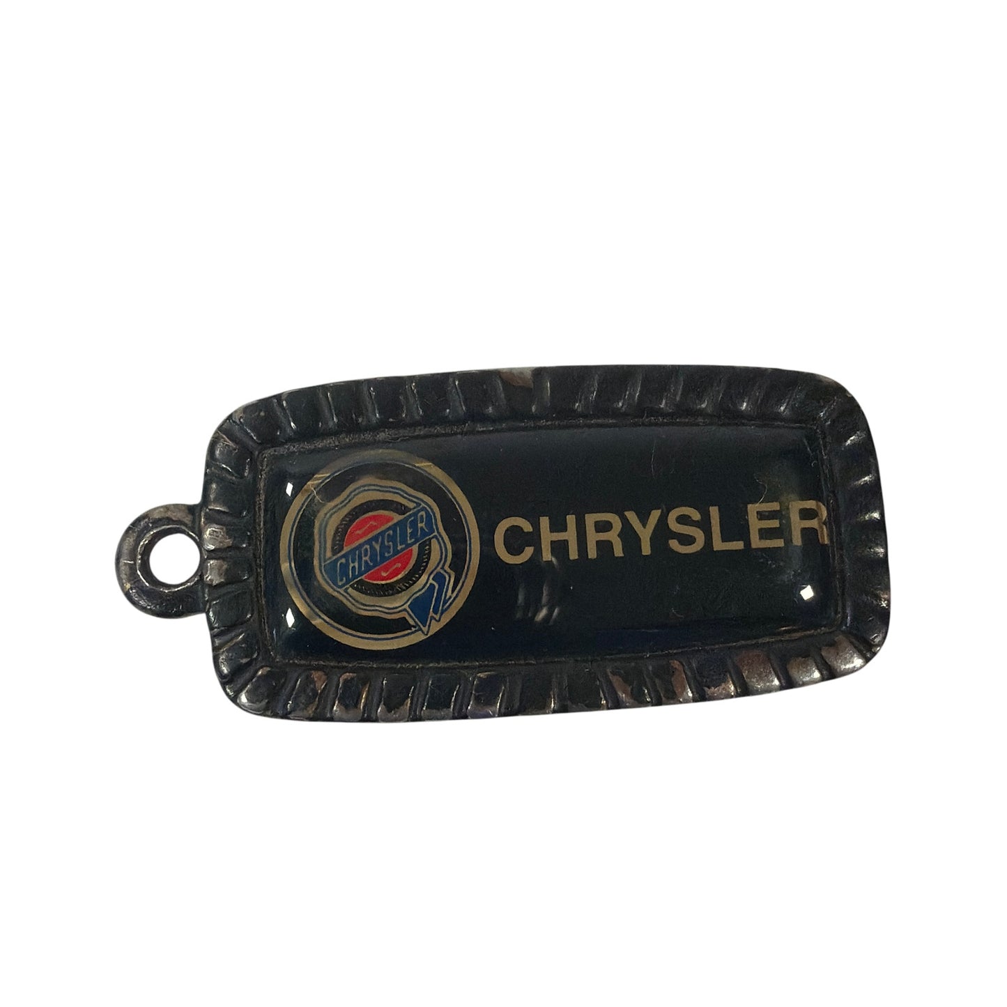 Vintage Chrysler Logo Metal Keychain Black Enamel Made in USA