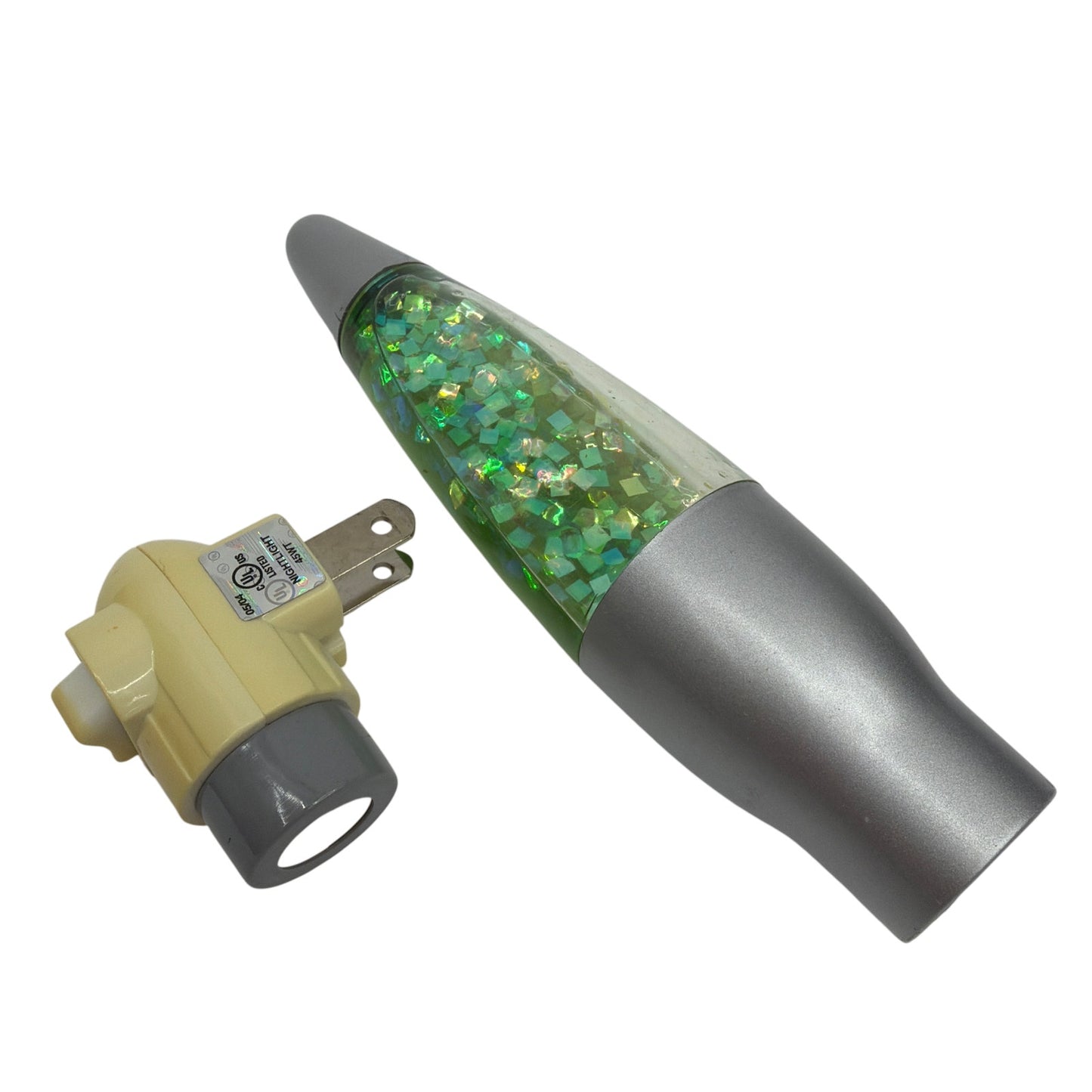 Glitter Liquid Motion Lava Style Night Light Green Silver Tested Working