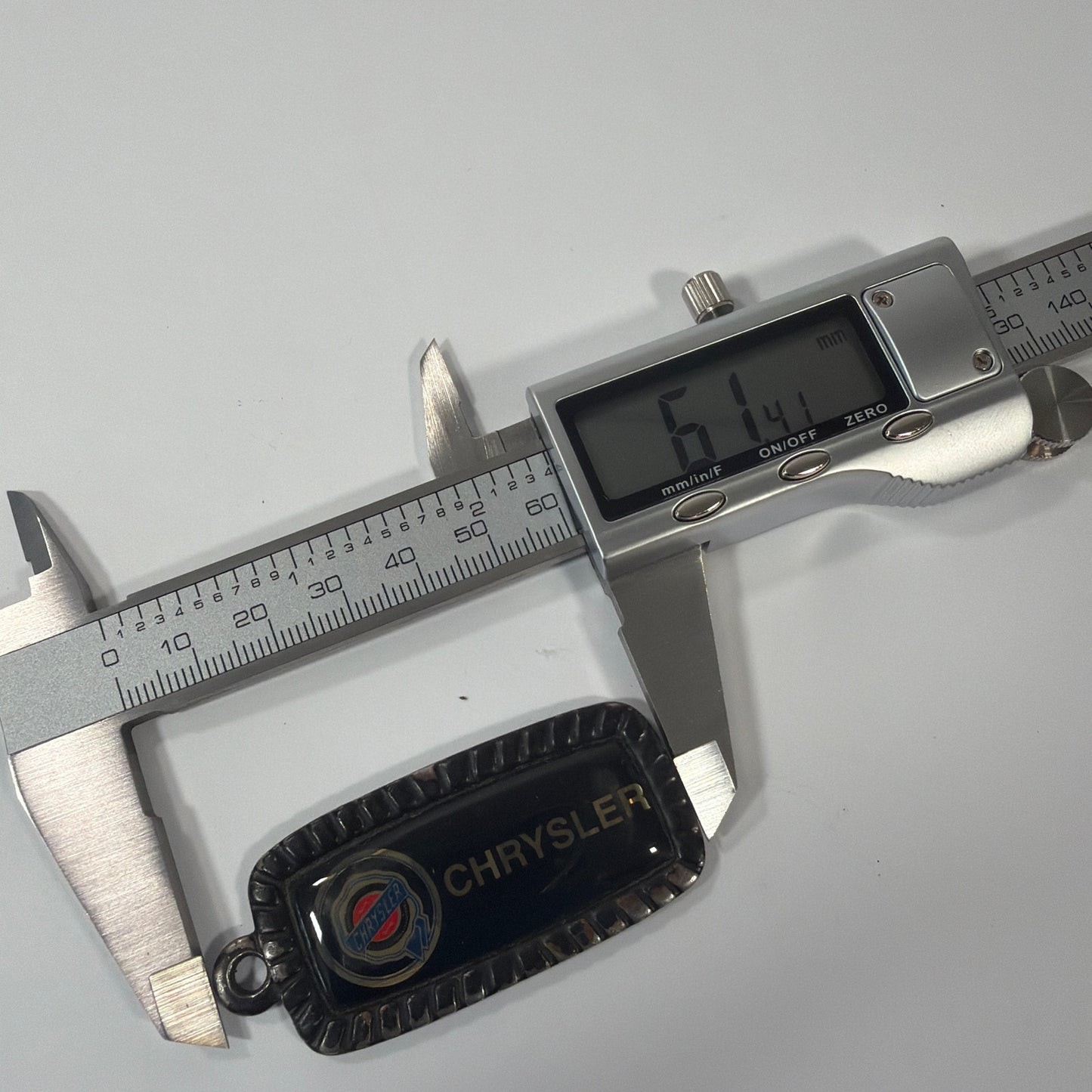 Vintage Chrysler Logo Metal Keychain Black Enamel Made in USA