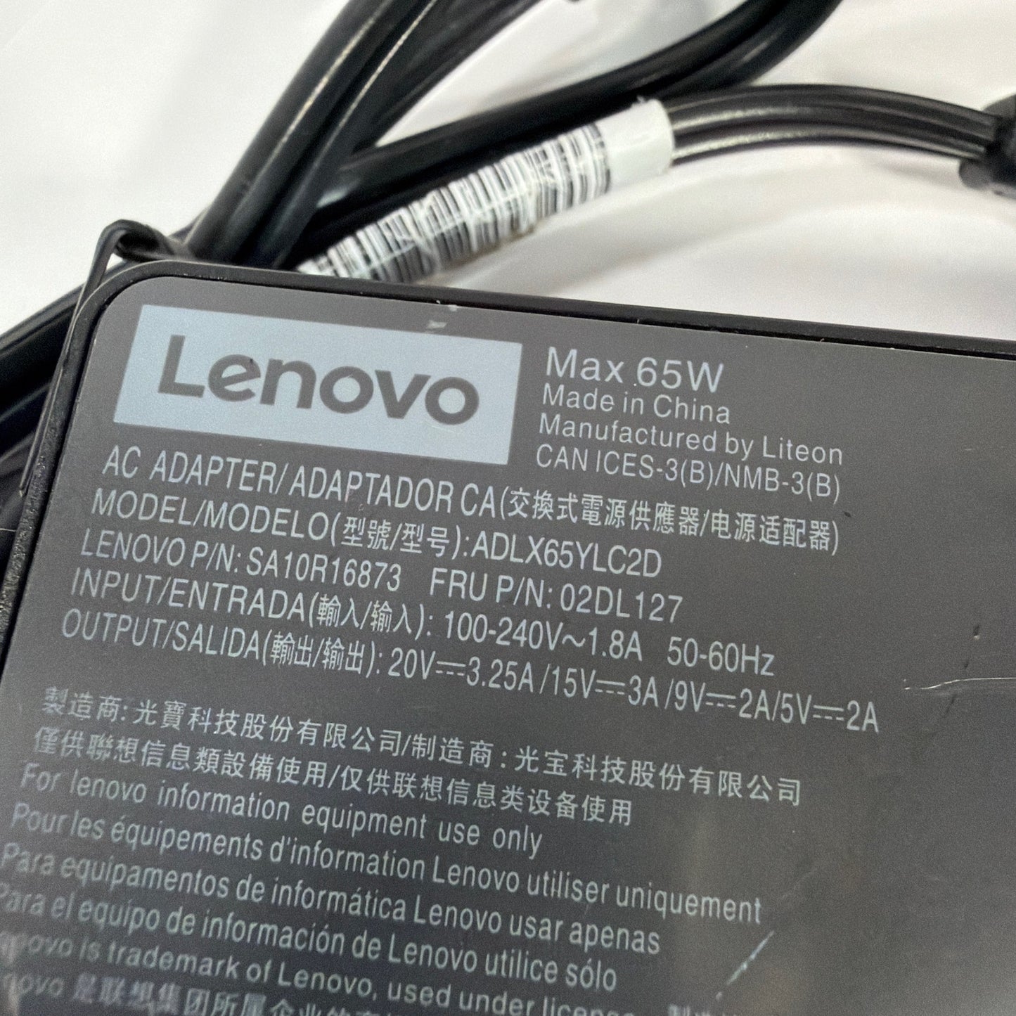 Lenovo 65W USB-C AC Adapter Charger ADLX65YLC2D FRU 02DL127