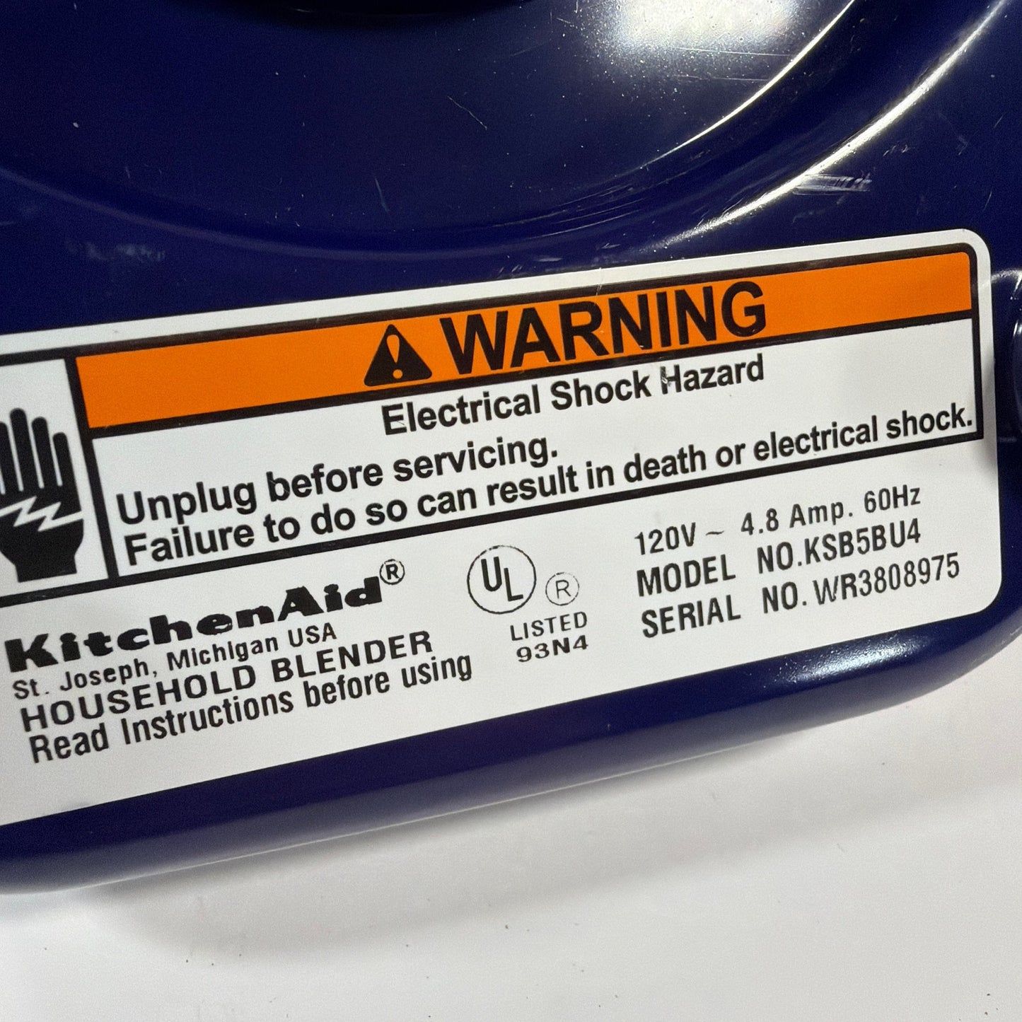 KitchenAid Ultra Power KSB5BU4 Blender Base Blue For Parts Repair