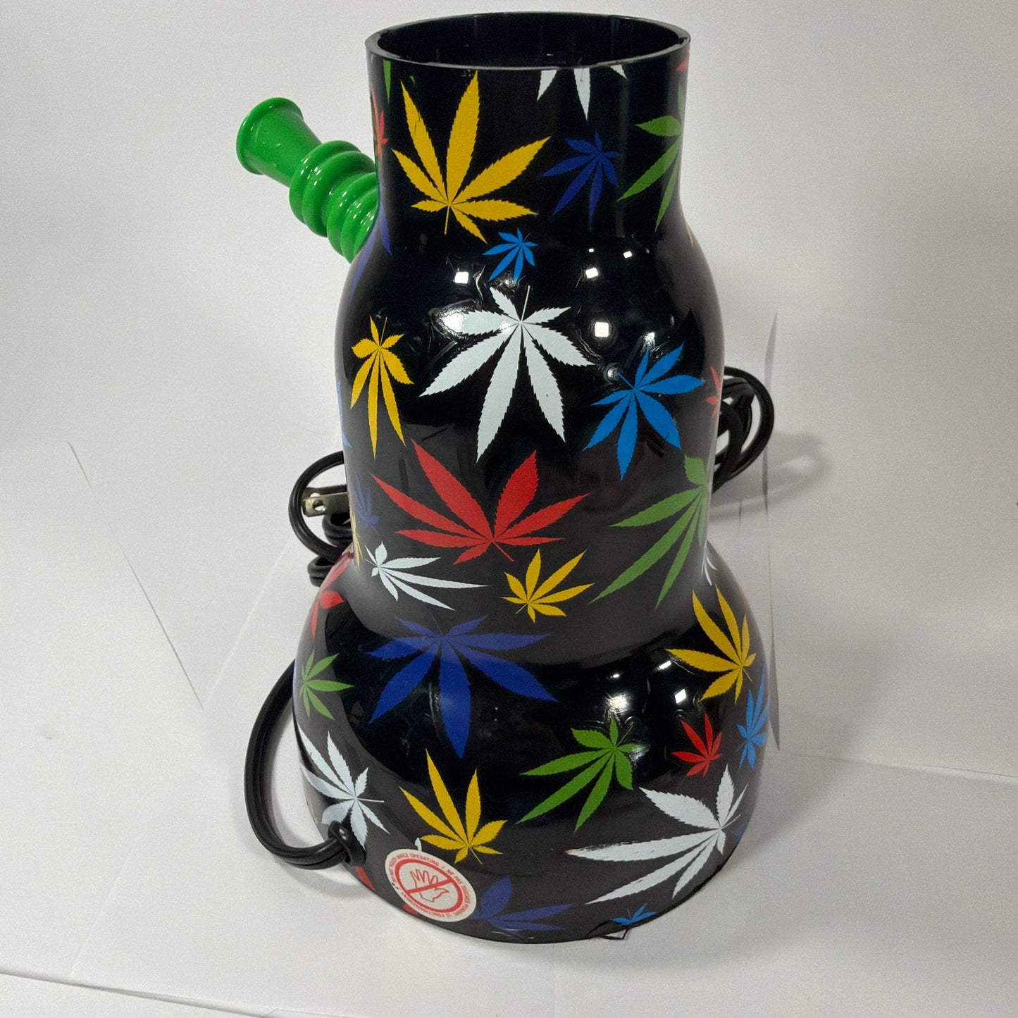 Spencer’s Bong-Shaped Lava Lamp Black Multicolor Leaf Print Model 1608P-3 Tested
