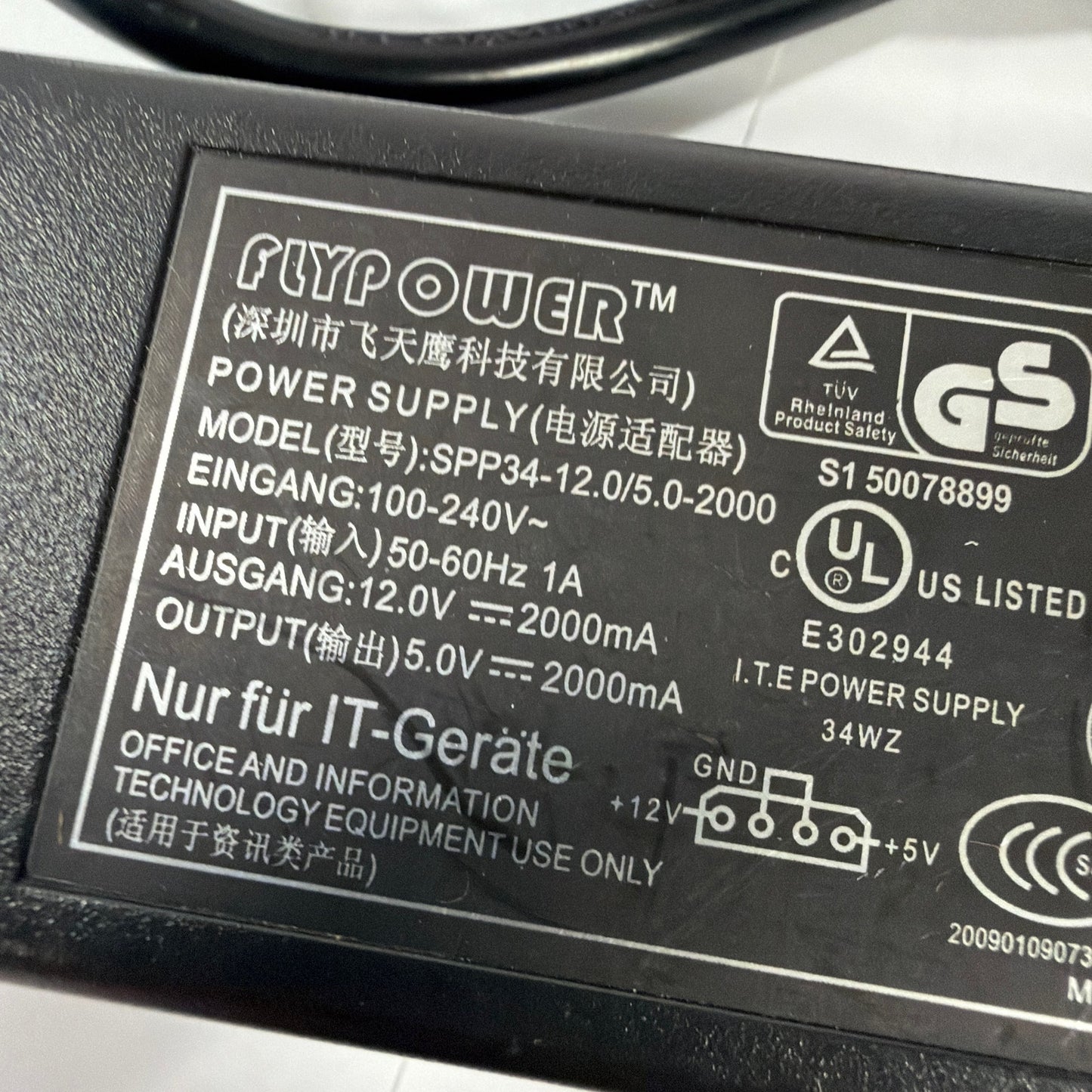 Flypower SPP34-12.0/5.0-2000 12V 2A + 5V 2A AC Adapter 4-Pin Power Supply