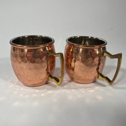 Set of 2 Mini Hammered Copper Moscow Mule Mugs 2 in Tall Brass Handles