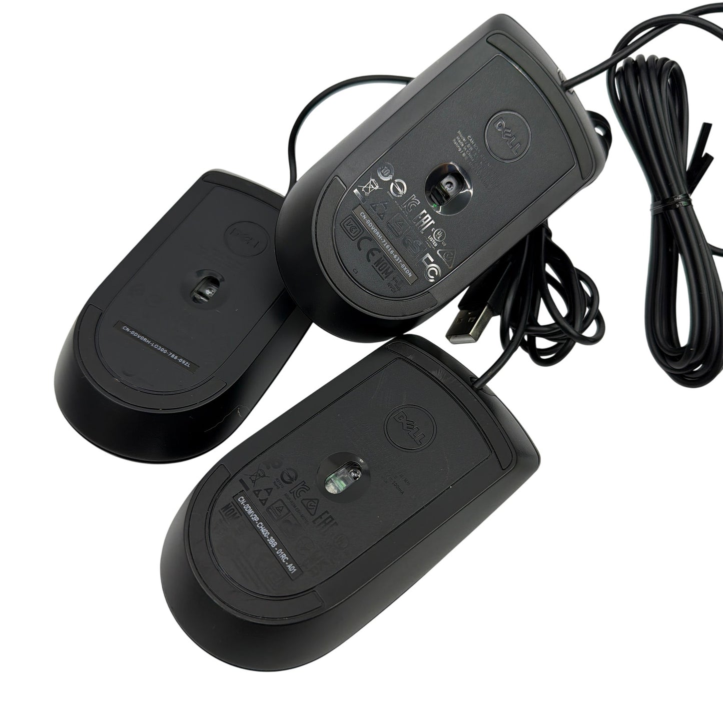 Dell MS116 USB Wired Optical Mouse Lot of 3 (2x MS116t, 1x MS116c) - Black