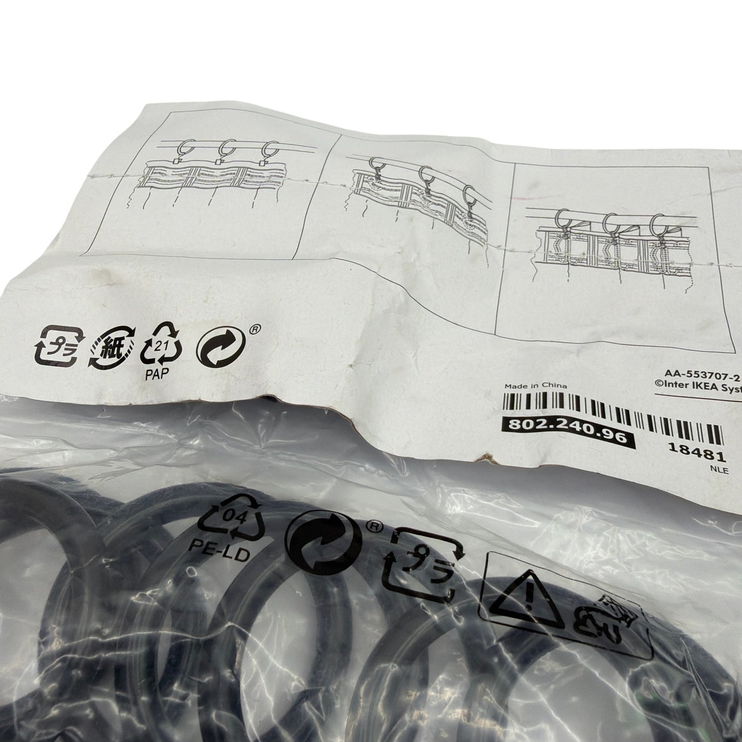 Lot of 2 IKEA SYRLIG Curtain Rings with Clips & Hooks Black 38 mm 802.240.96