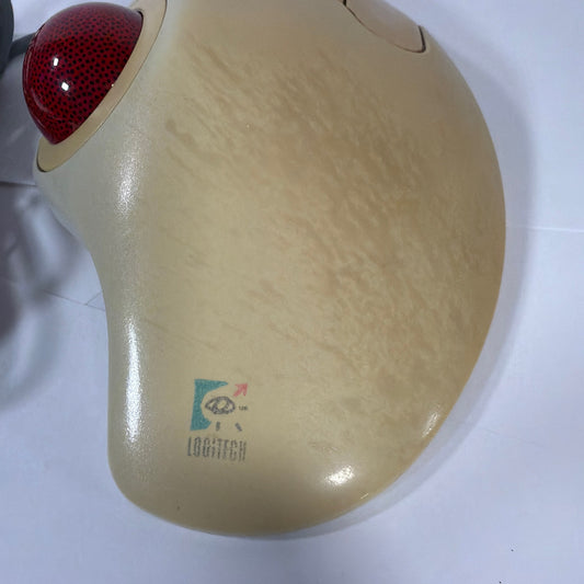 Logitech TrackMan Marble Trackball Mouse T-CH11 PS/2 Wired Beige/Red Tested