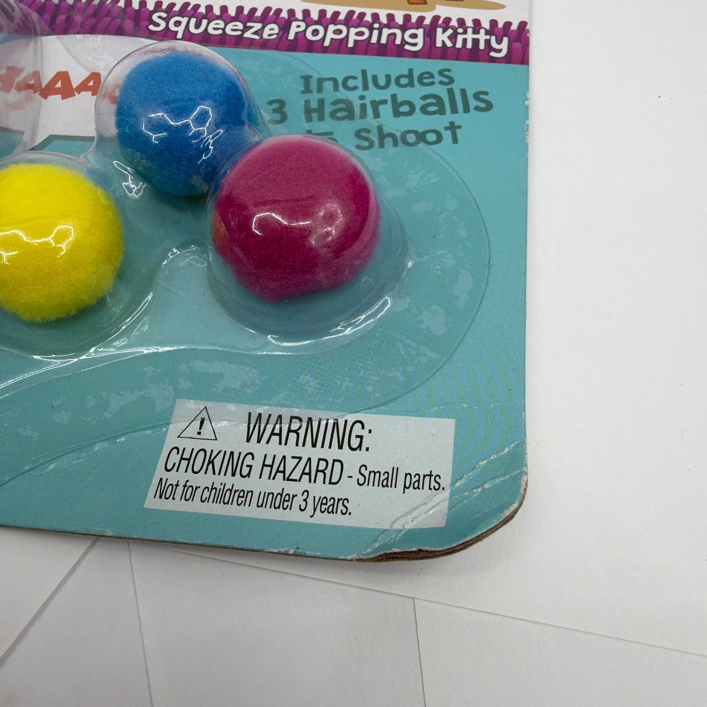 Schylling The Cat Has a Hairball Squeeze Popping Kitty Toy 3 Hairballs