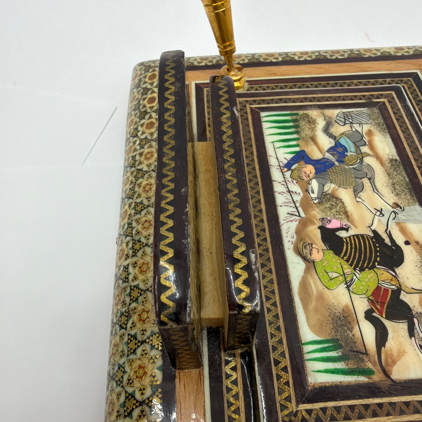 Persian Khatam Marquetry Desk Set Pen Holder Hand-Painted Miniature Isfahan