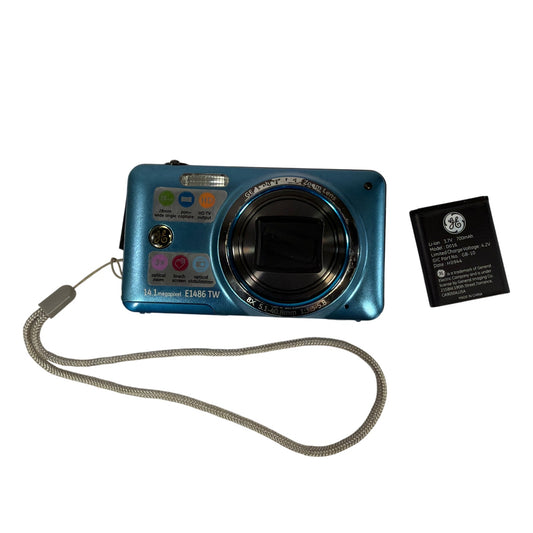 GE E1486TW 14.1MP Blue Digital Camera For Parts SD Card Slot Blocked